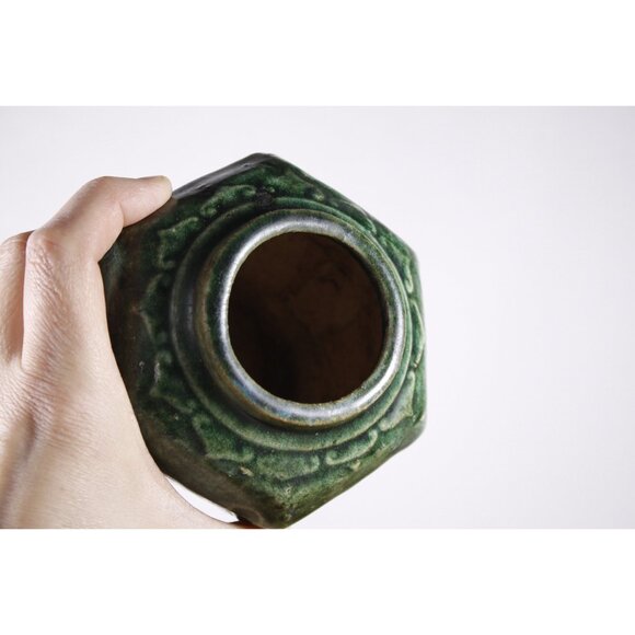 Antique Chinese hexagonal green ginger jar 3.5", small size ginger jar, - Picture 7 of 10